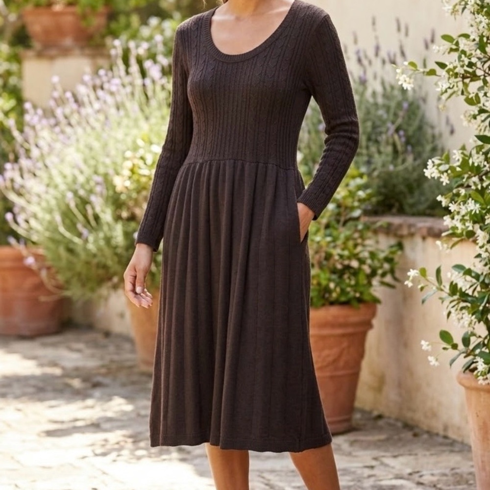 Rabbit Rabbit Rabbit Dark Brown Long Sleeve Dress With Pockets in Size M